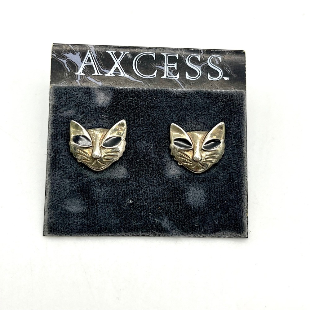 AXCESS Vintage Cat‎ Earrings Silver Tone Kitty Face Stud Earrings Animal Jewelry